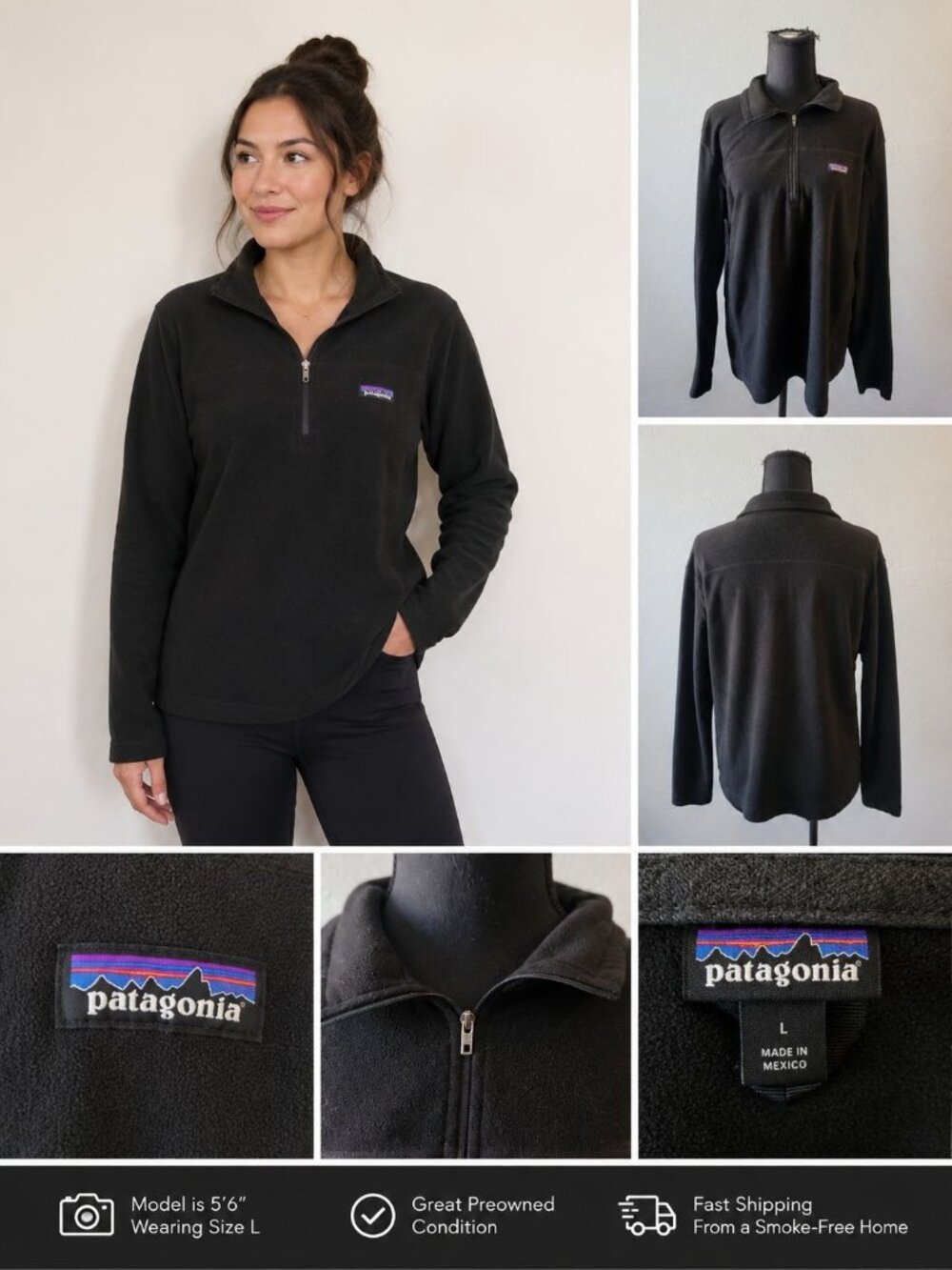 Patagonia Black  Micro D 1/4-Zip Fleece Pullover Size L Outer Wear Hiking Casual